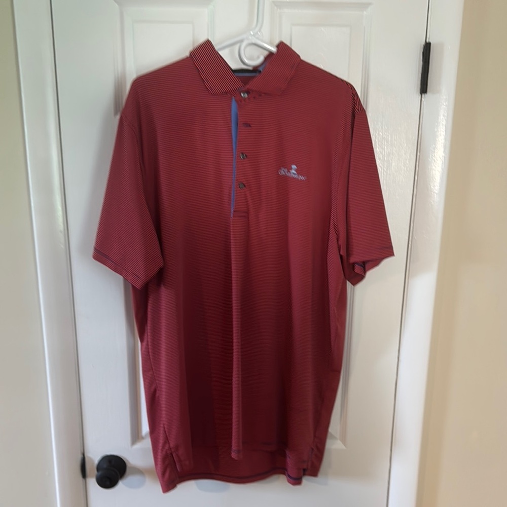 Greyson Orange & Navy Stripe Polo Shirt Classic Design with Logo